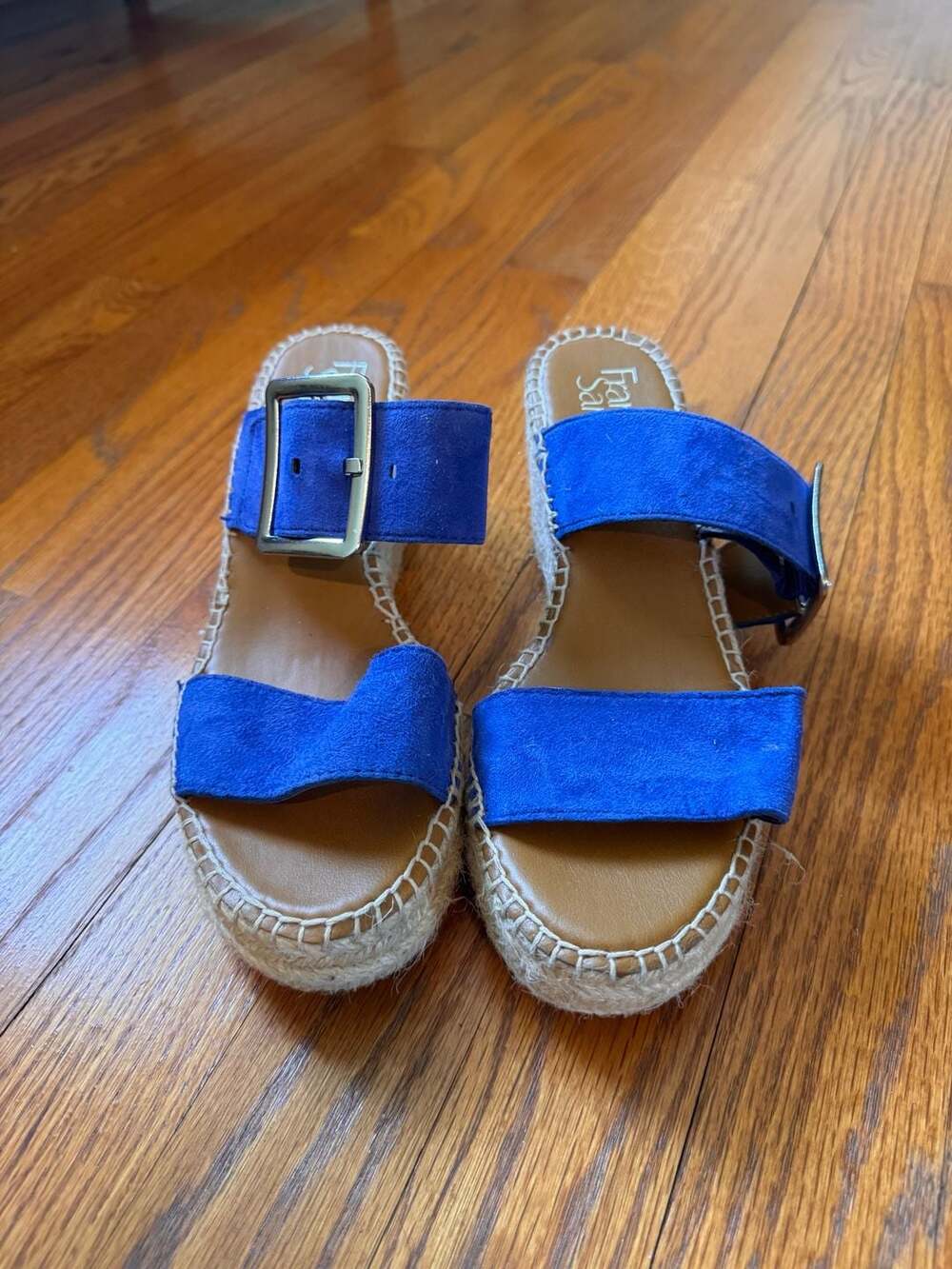 Franco Sarto Coastal Blue Suede Espadrille Wedge Sandals Size 6.5M